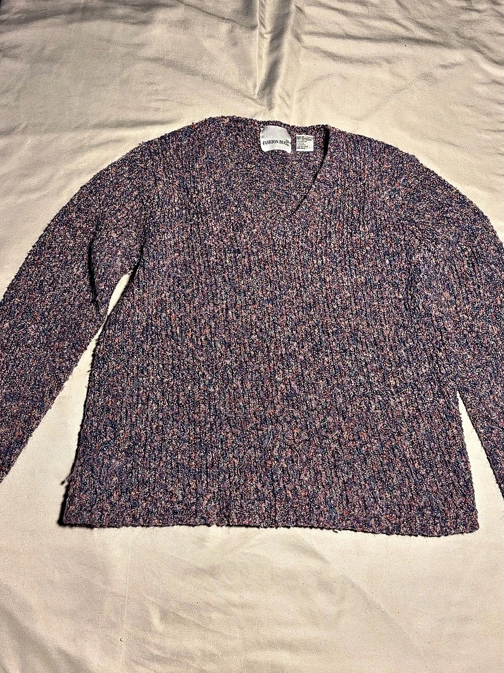 Vintage Fashion Bug Sweater Womens M Purple Multicolor Speckled V-Neck Pullover